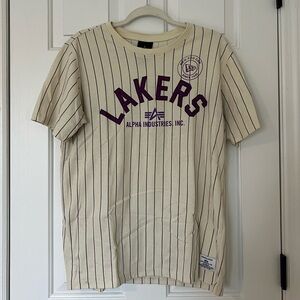 Alpha Industries Cream and Purple Striped T-Shirt